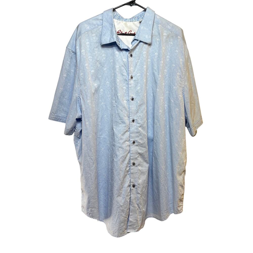 Robert Graham Men's Shirt Size 3XL Blue Jacquard Style Skull Pattern Cotton S/S